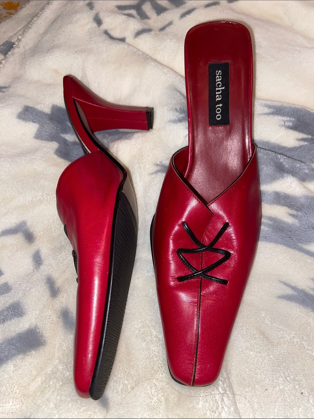 RUBY RED VIPER MULES Square Toe Lace Front SACHA TOO LEATHER